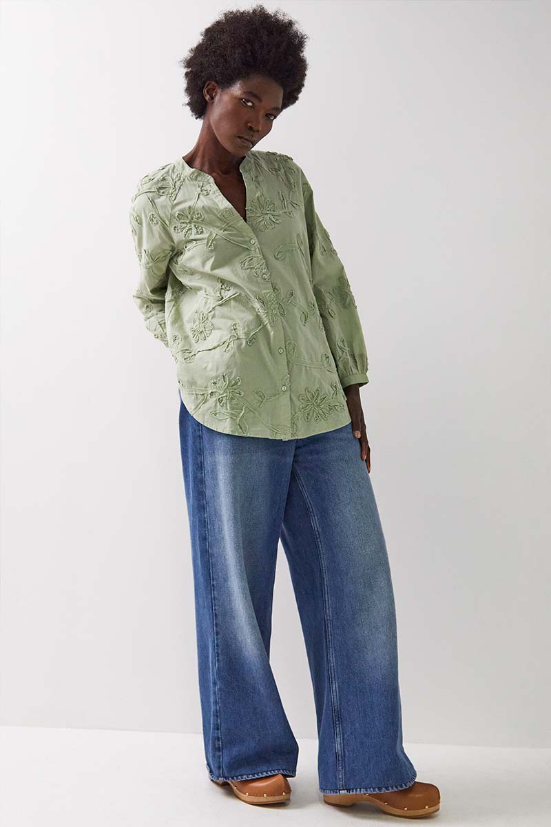 Avari Embroidered Sage Top