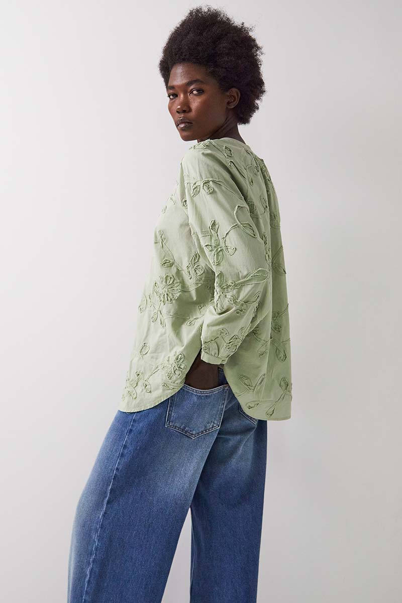 Avari Embroidered Sage Top