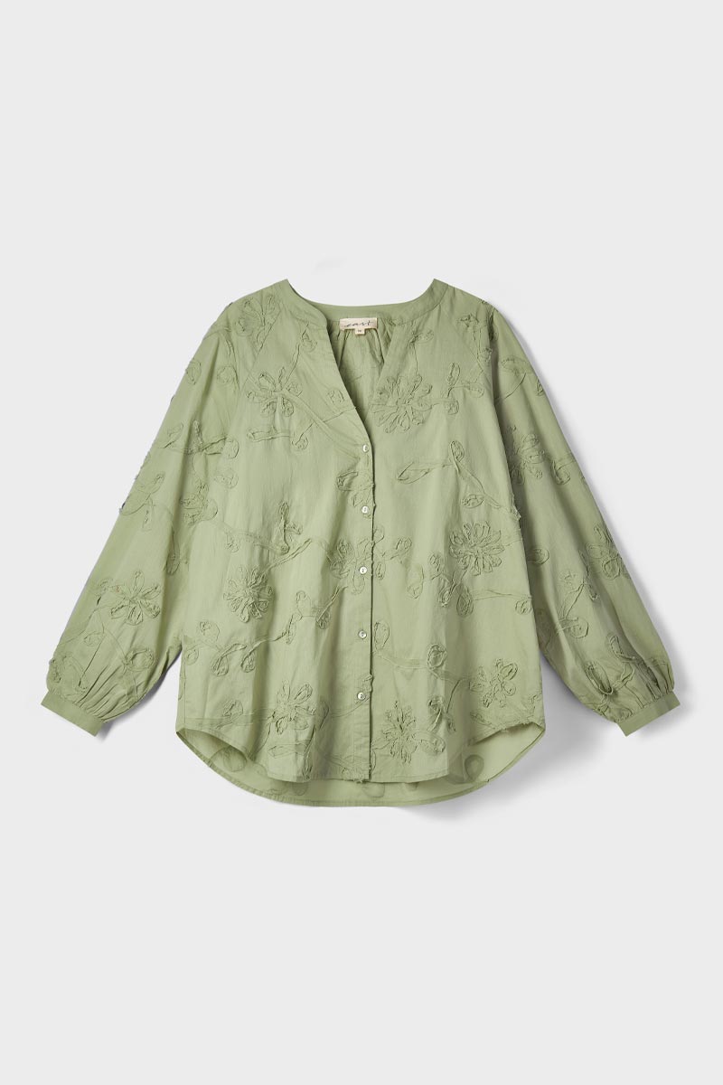Avari Embroidered Sage Top
