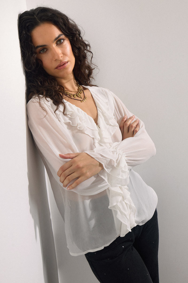 Nuan White Ruffle Top