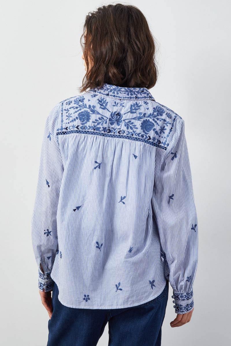 Teleri Embroidered Stripe Cotton Shirt