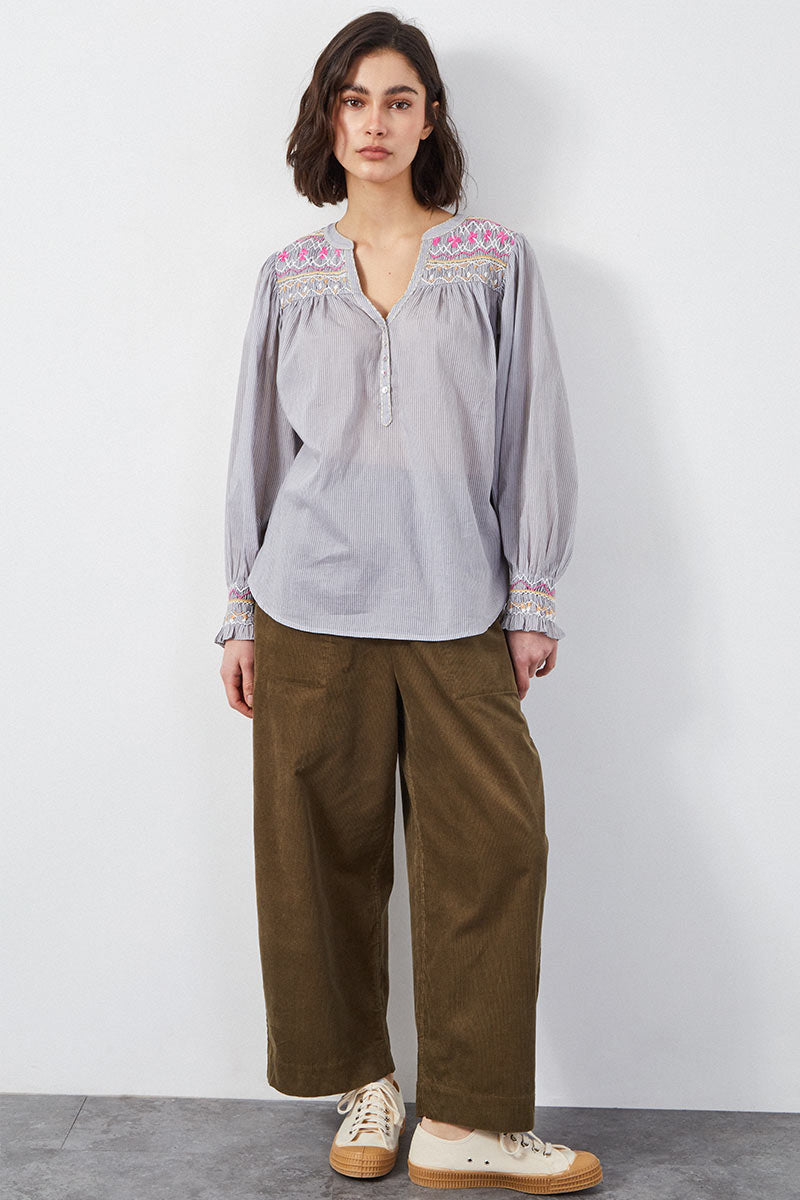 Alma Striped Embroidered Top