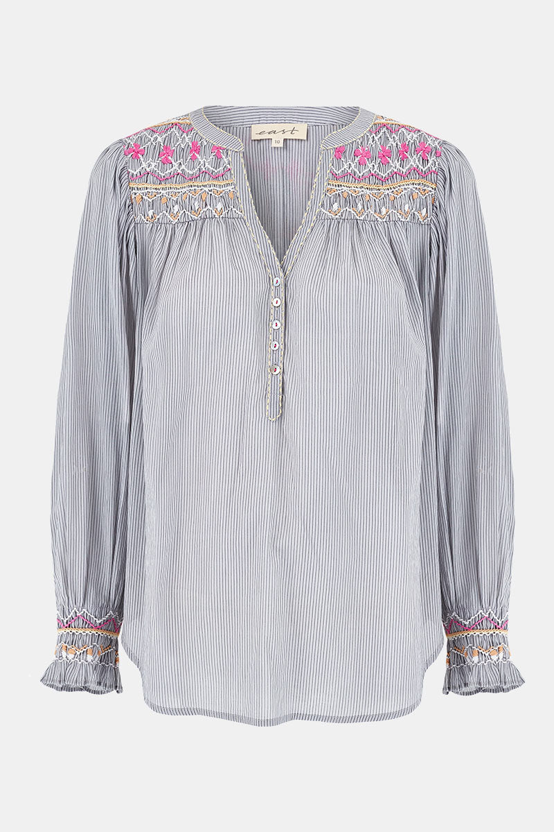 Alma Striped Embroidered Top
