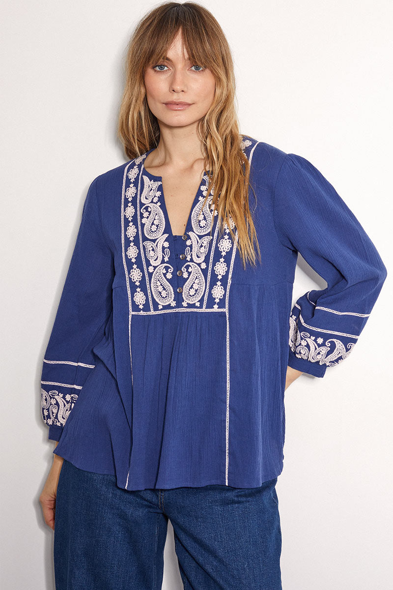 Circe Paisley Embroidered Top