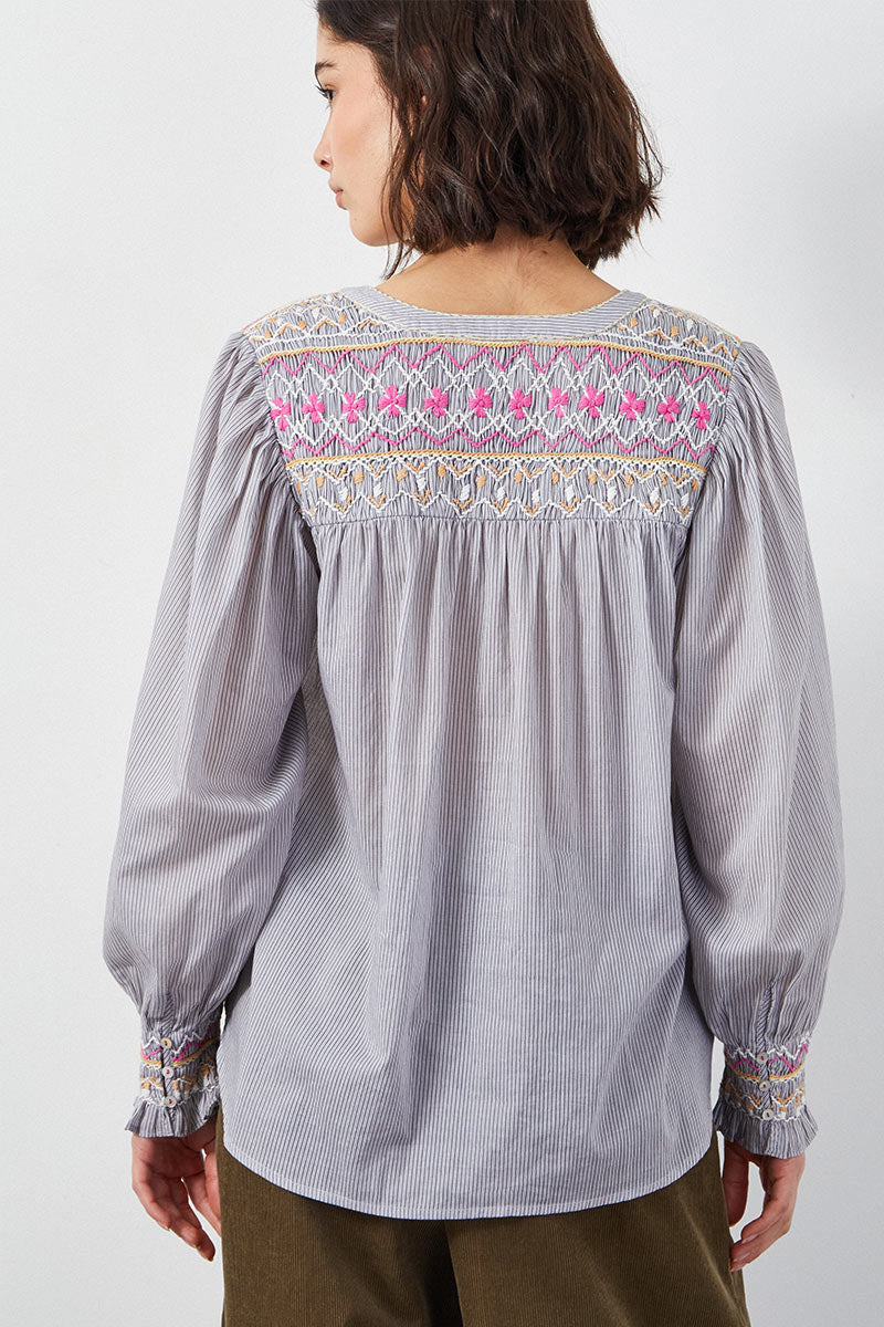 Alma Striped Embroidered Top