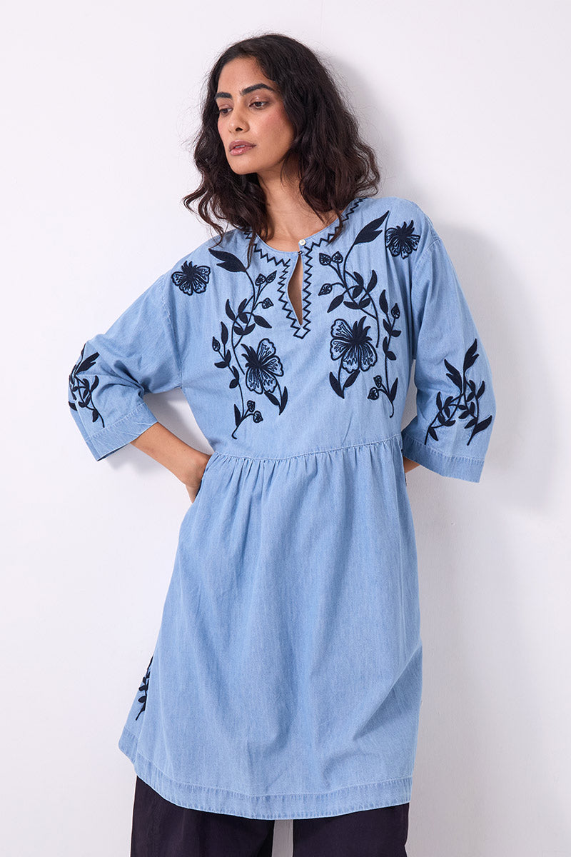 Andie Embroidered Denim Dress
