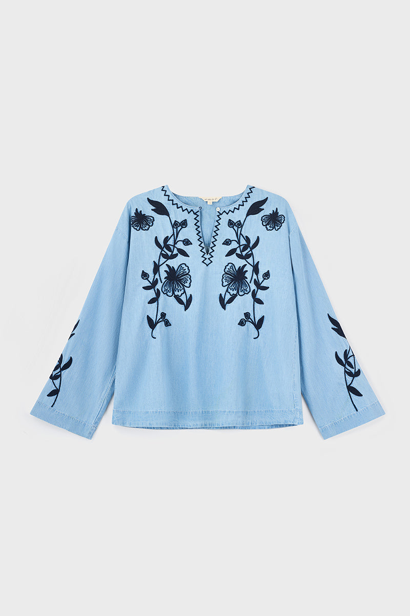 Andie Embroidered Denim Top