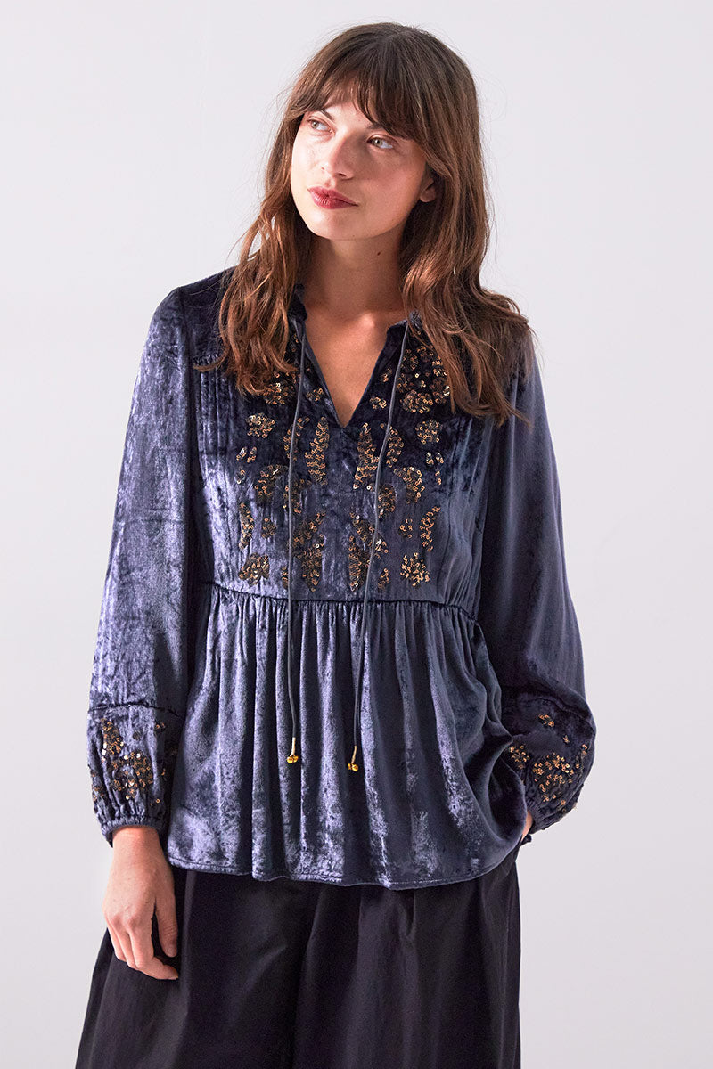 Brogan Velvet Embellished Top