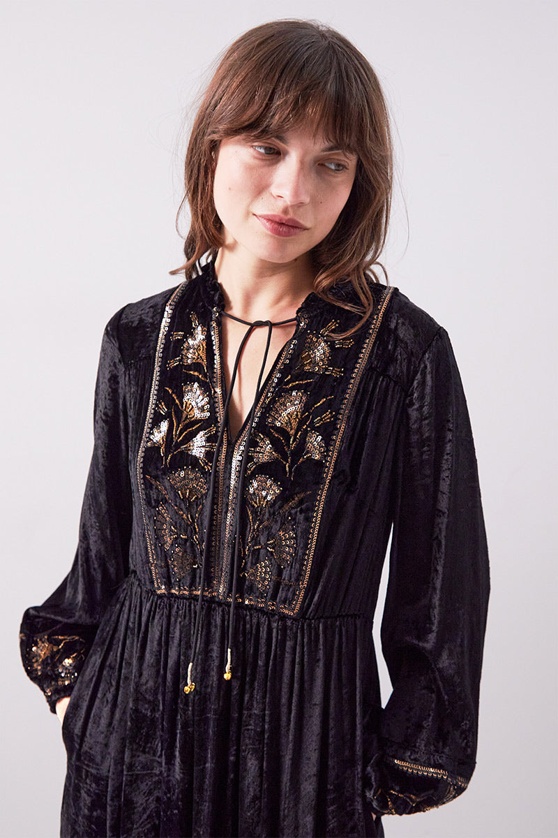 Ciara Velvet Embroidered Dress