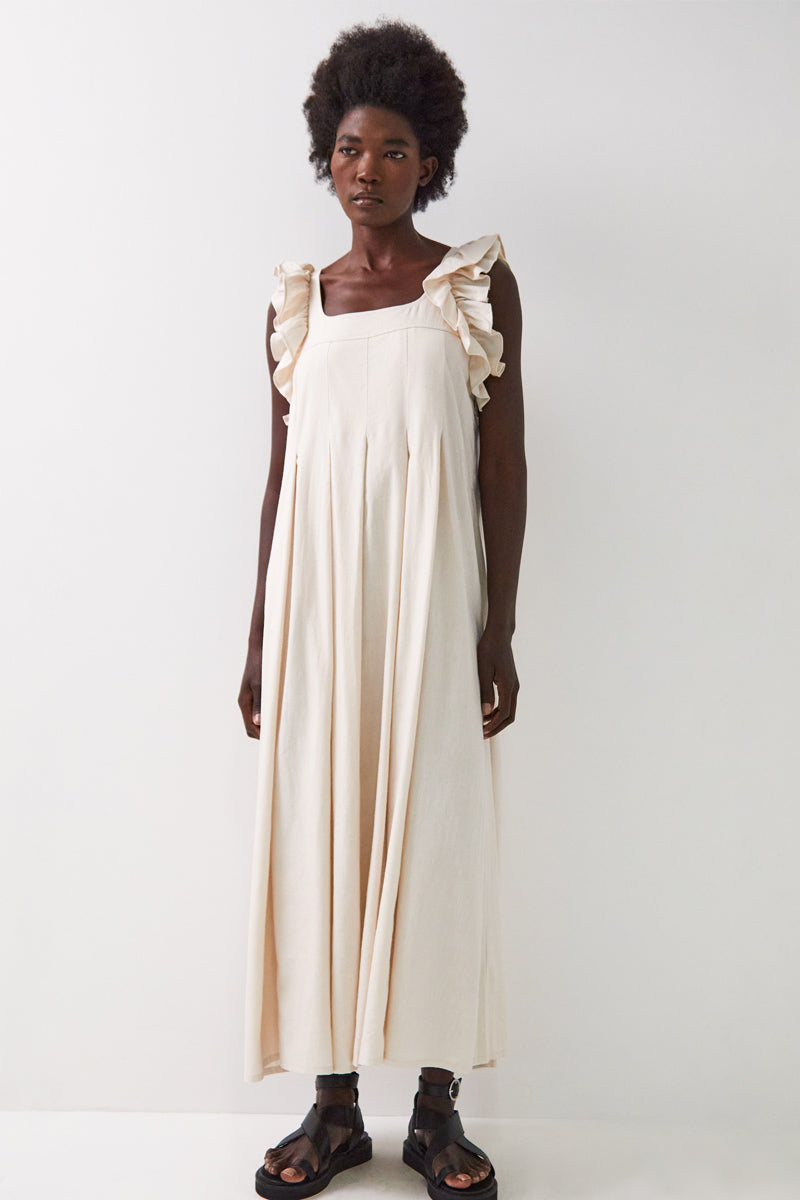 Evie Pale Stone Linen Blend Dress