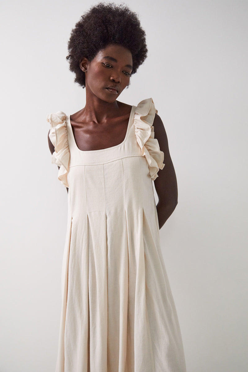 Evie Pale Stone Linen Blend Dress