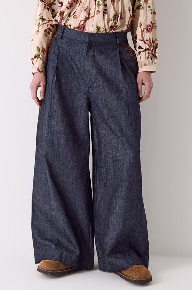 Jayla Denim Embroidered Trousers