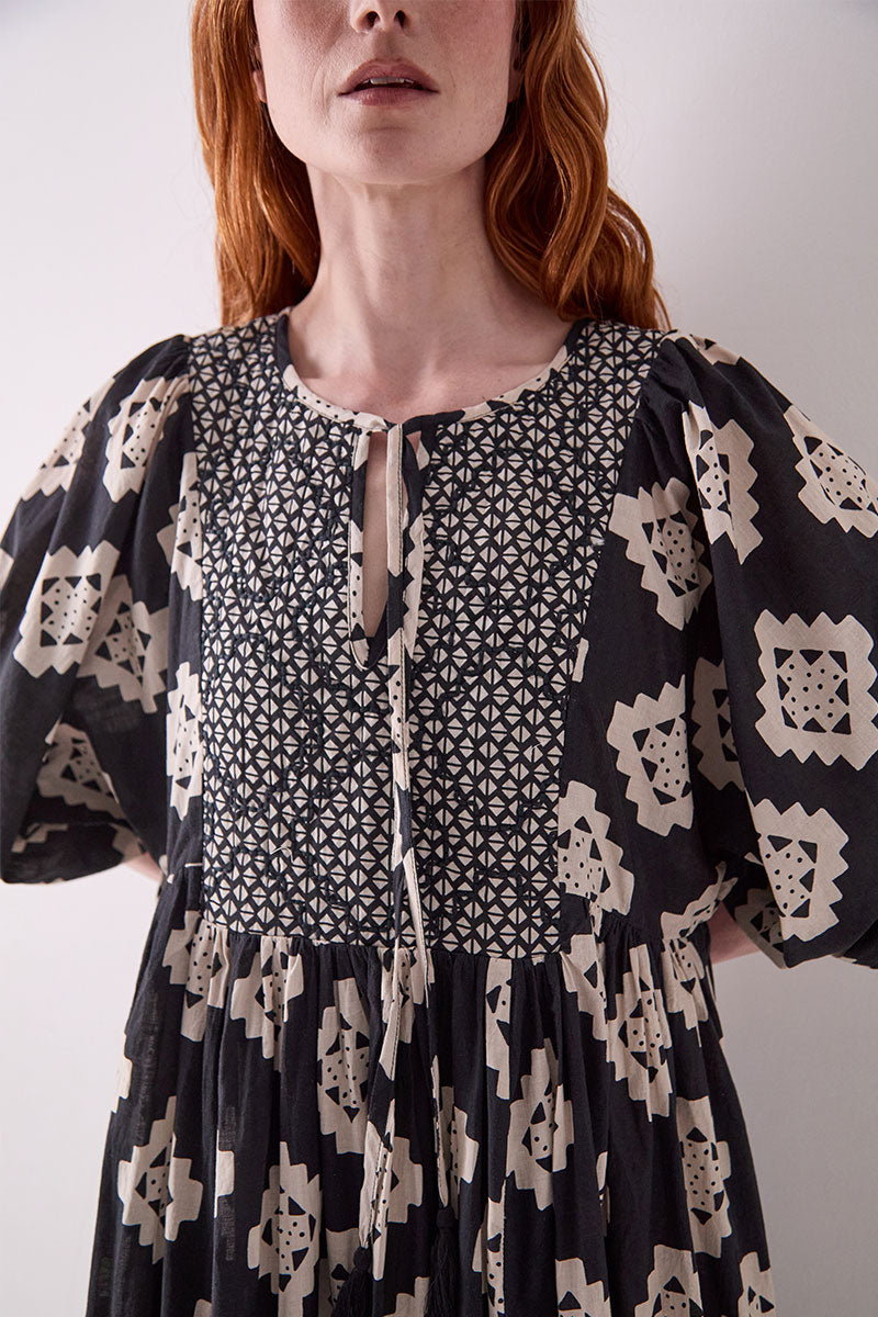 Kaira Monochrome Cotton Midi Dress