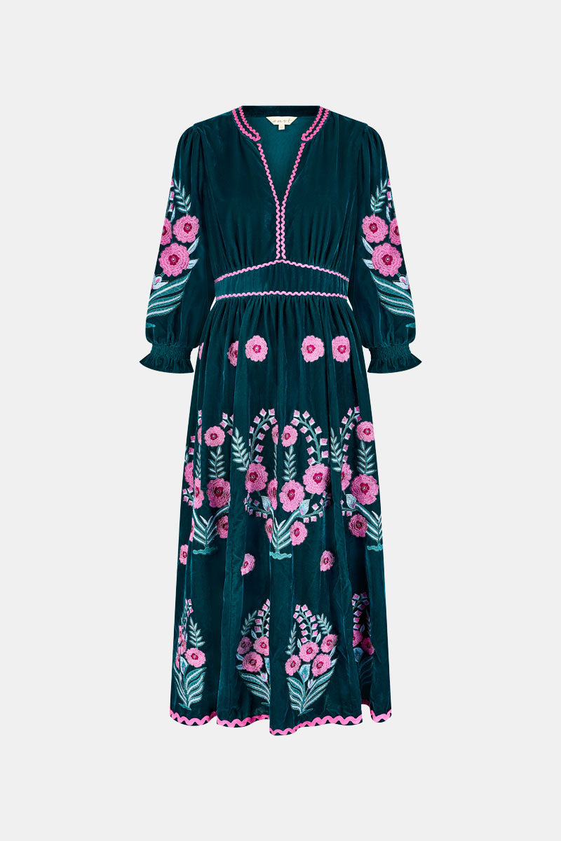 Logan Floral Embroidered Velvet Maxi Dress