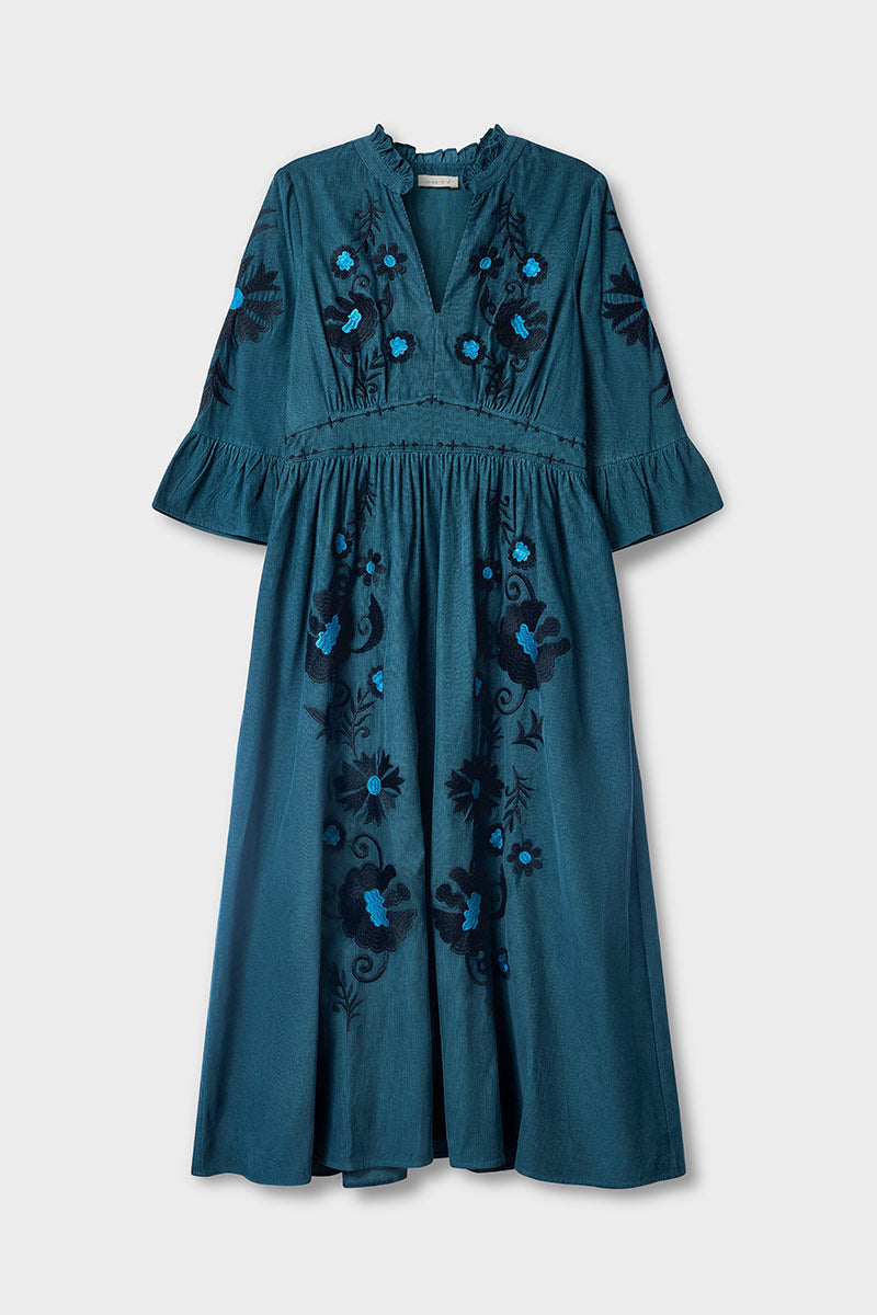 Odelia Embroidered Corduroy Dress