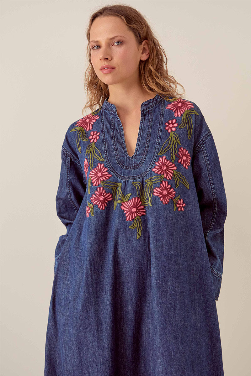 Reyna Denim Embroidered Dress