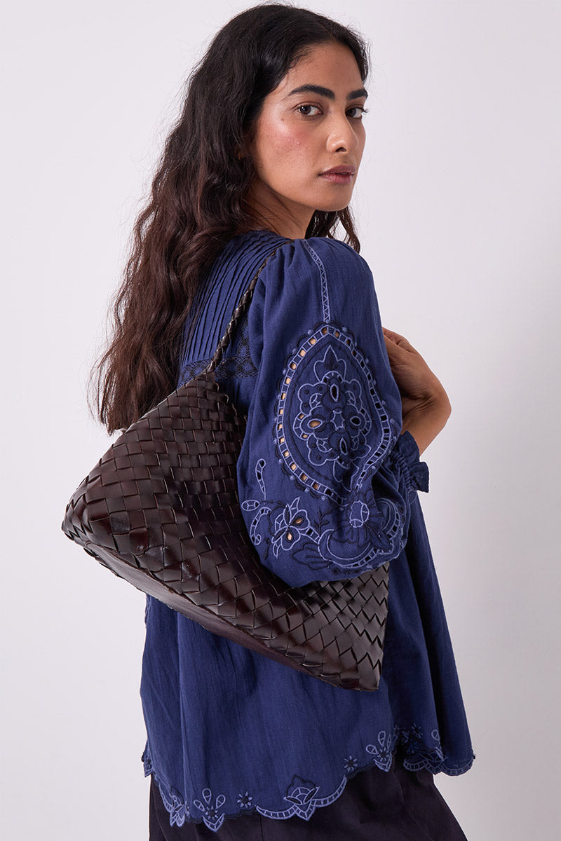 Selina Woven Leather Bag Espresso