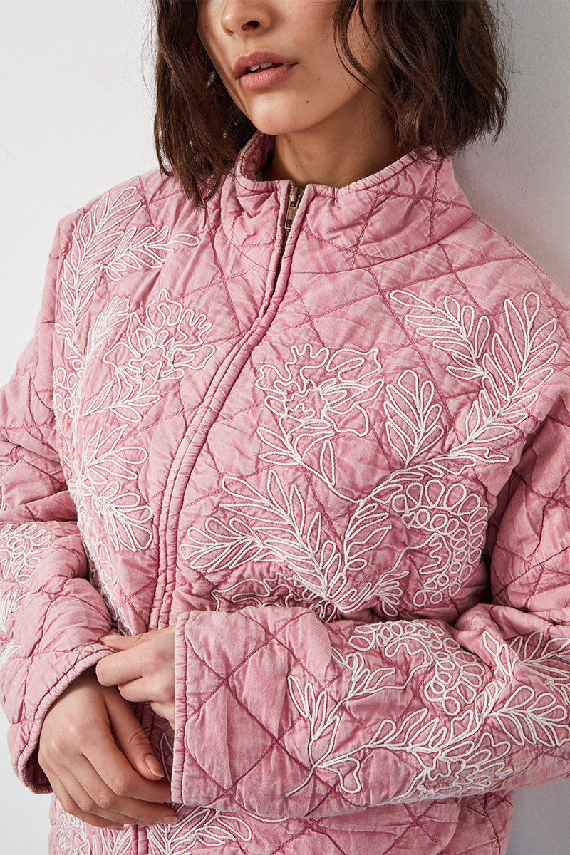 Tate Embroidered Quilt Jacket Pink