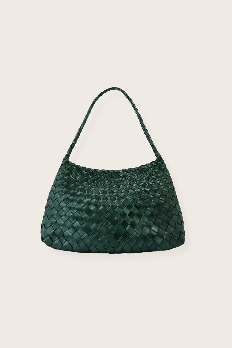 Selina Woven Leather Shoulder Bag Green