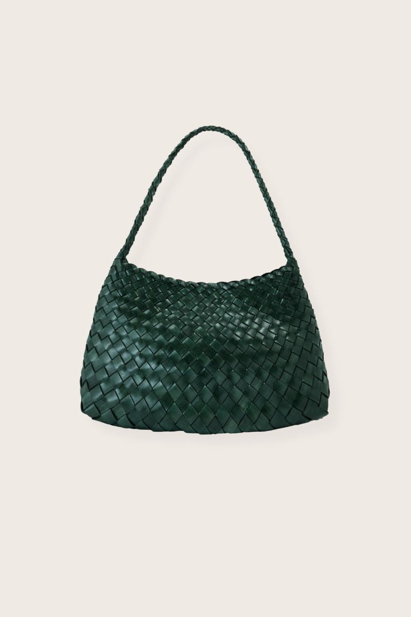 Selina Woven Leather Shoulder Bag Green