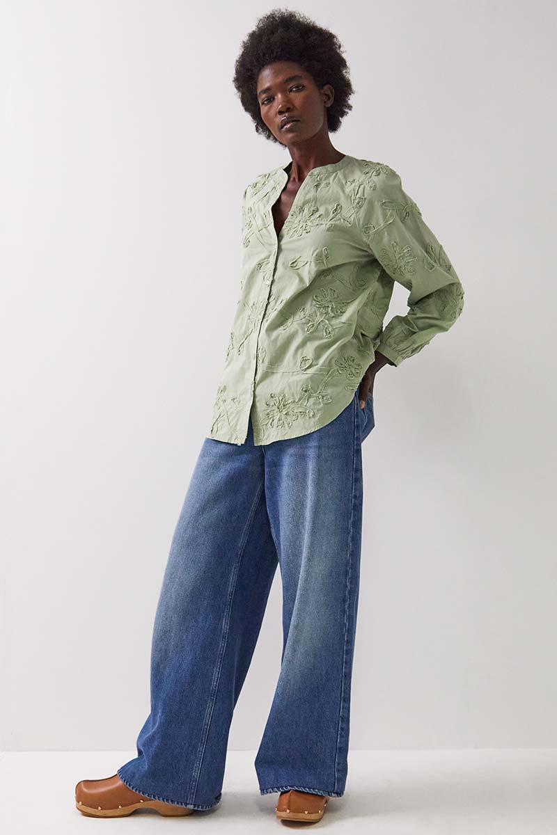 Avari Embroidered Sage Top