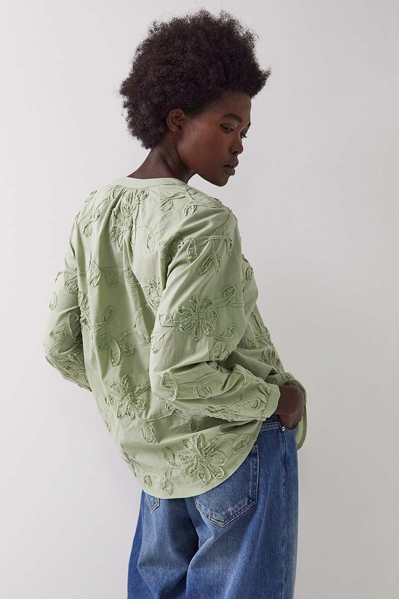 Avari Embroidered Sage Top