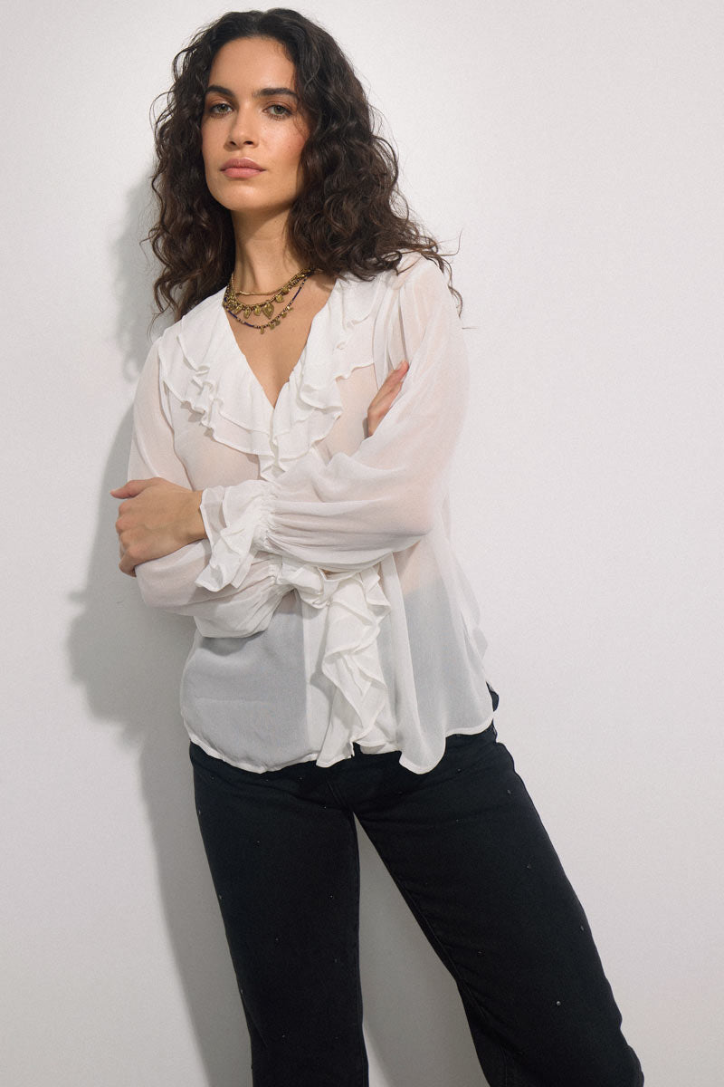 Nuan White Ruffle Top