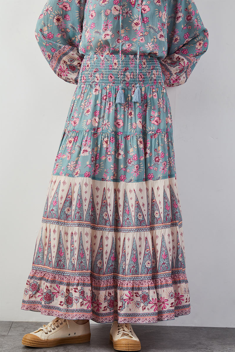 Clementine Floral Blue Skirt