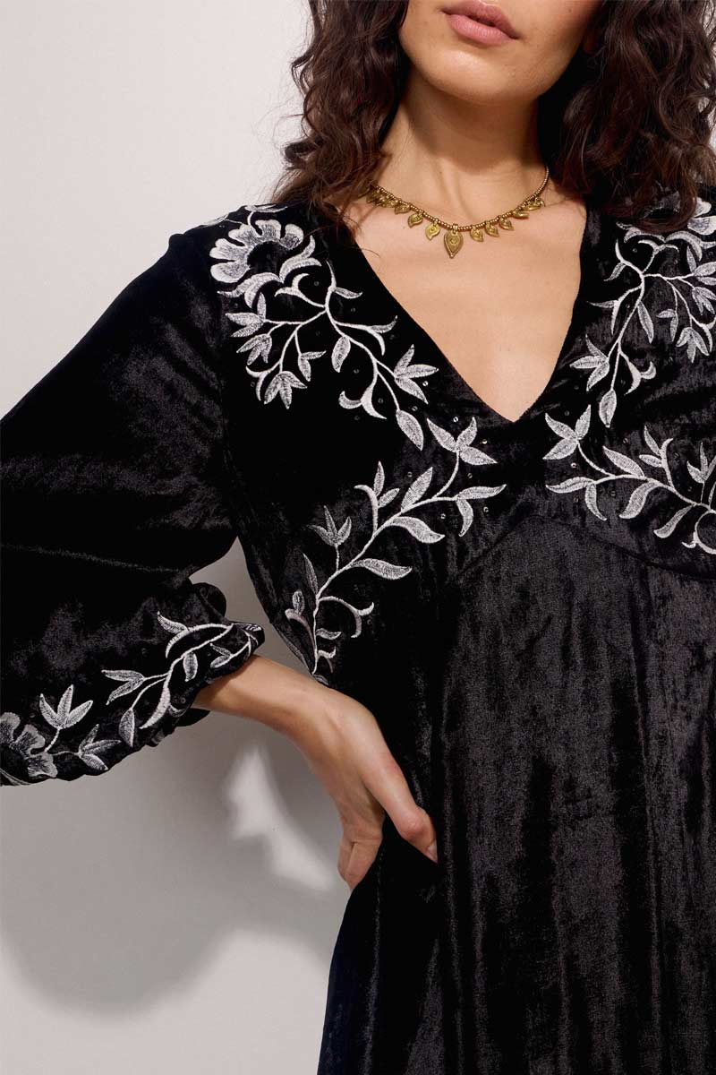 Bibi Embroidered Velvet Maxi Dress