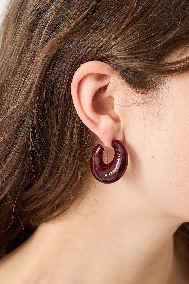 Bordeaux Marble Moon Earrings