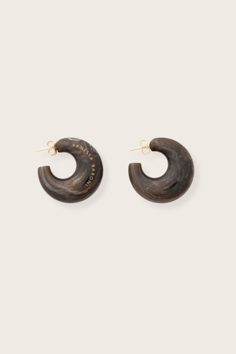 Dark Brown Marble Moon Earrings