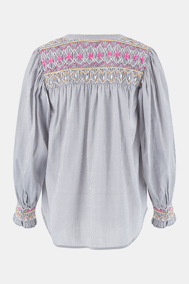 Alma Striped Embroidered Top