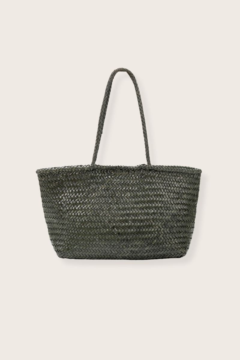 Amora Woven Leather Tote Bag Green