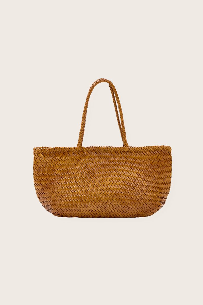 Amora Woven Leather Tote Bag Mustard