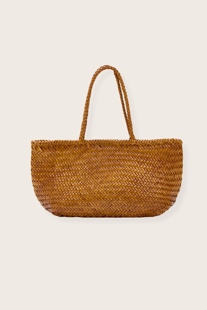 Amora Woven Leather Tote Bag Mustard