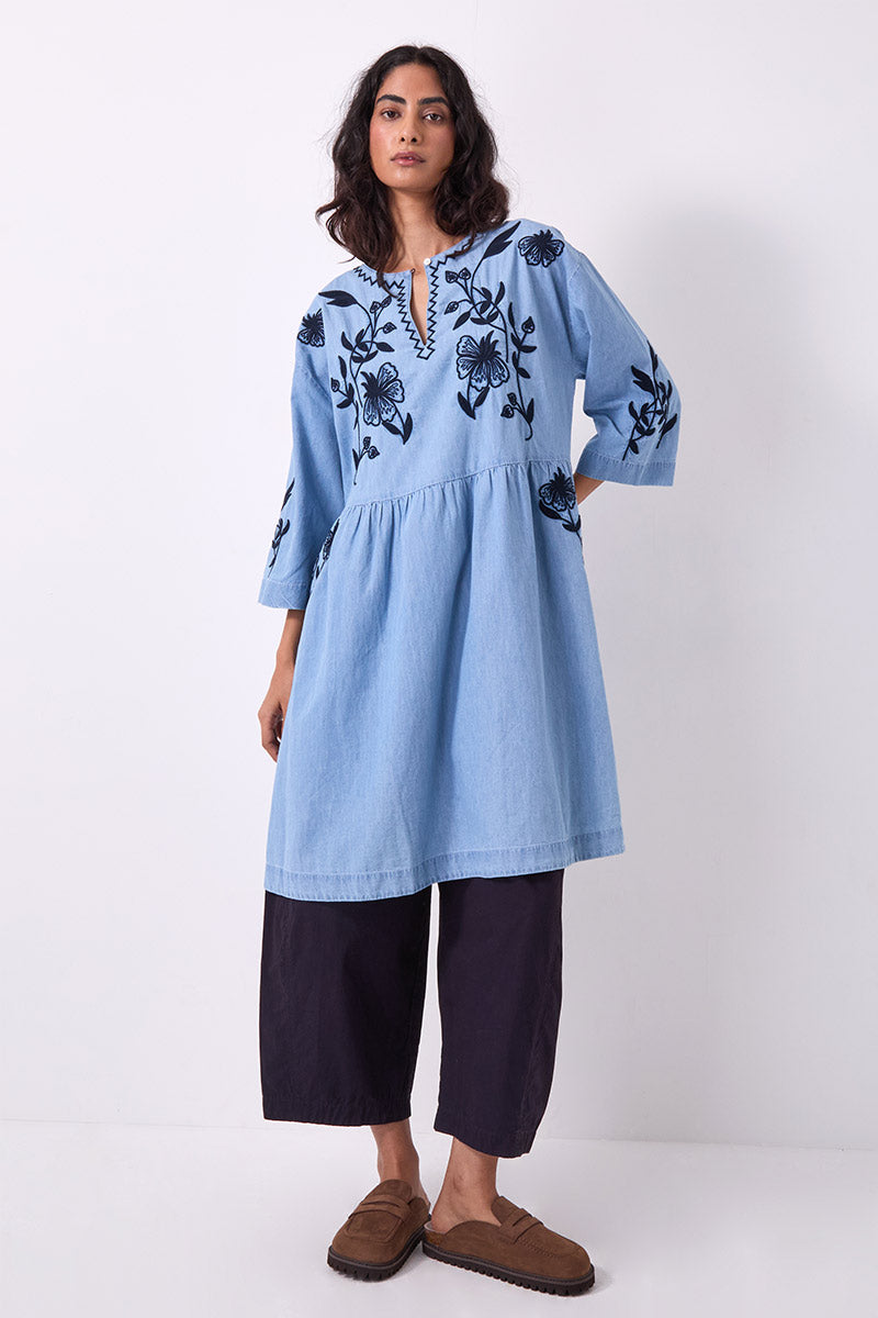 Andie Embroidered Denim Dress