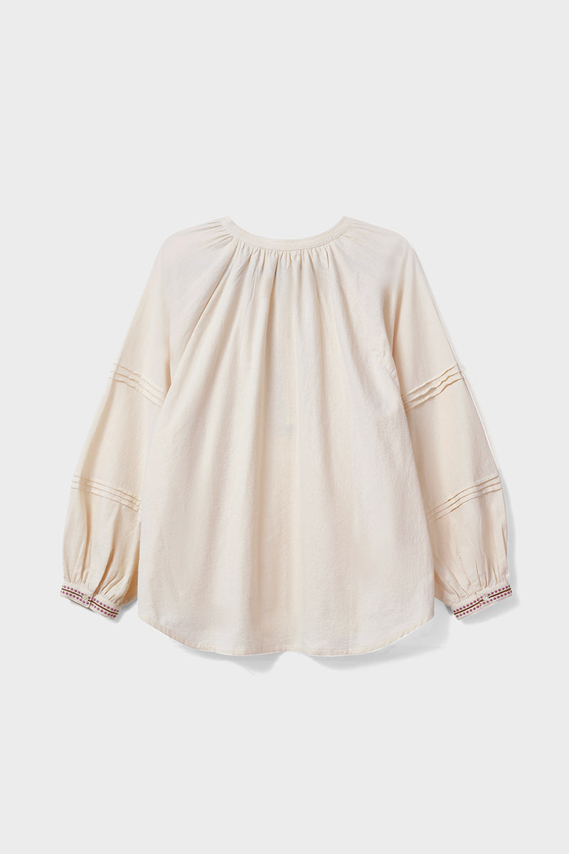 Aralia Textured Cotton Embroided Blouse