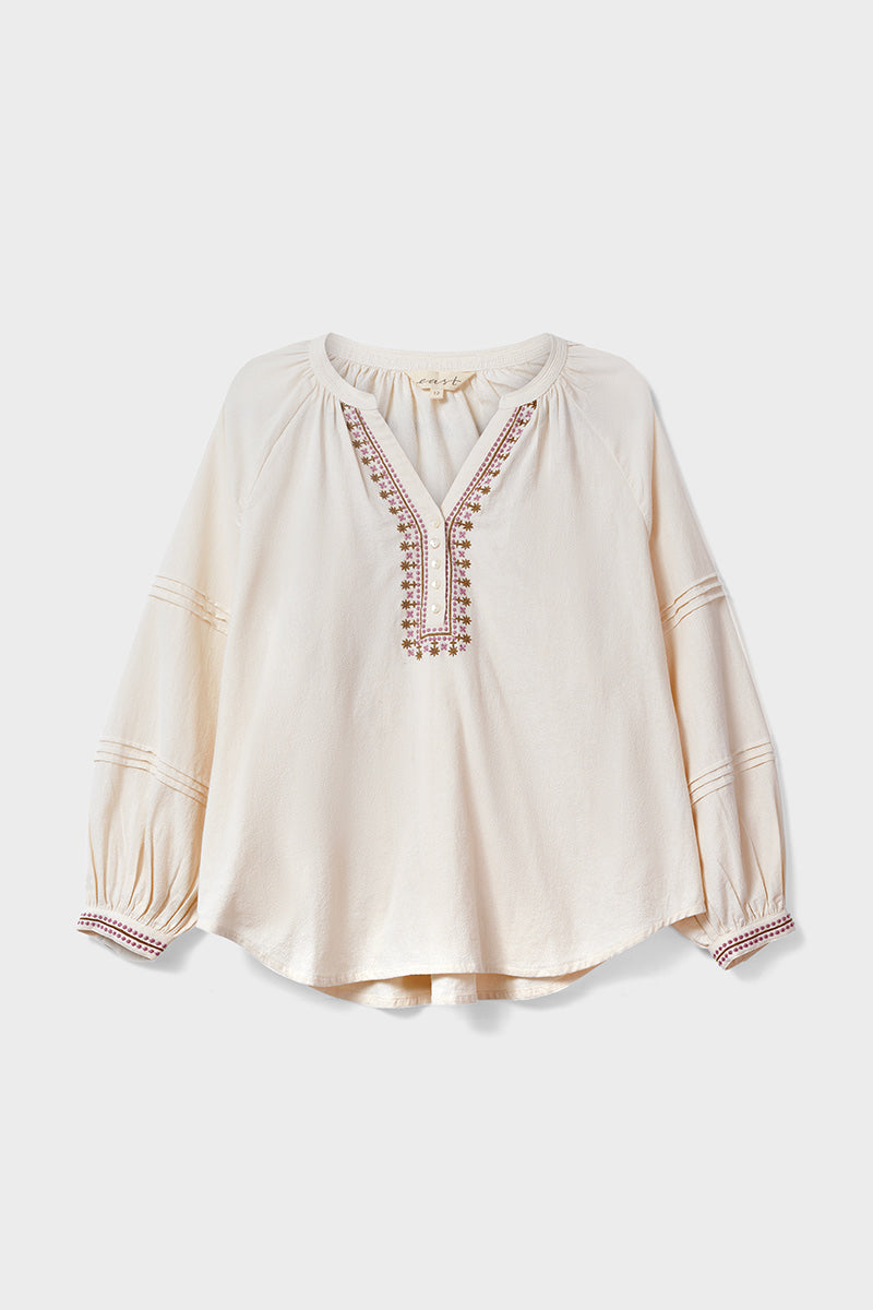 Aralia Textured Cotton Embroided Blouse