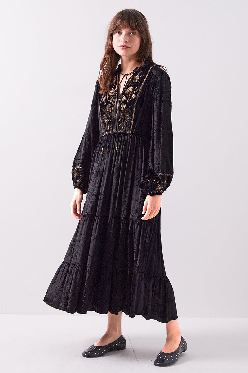 Ciara Velvet Embroidered Dress