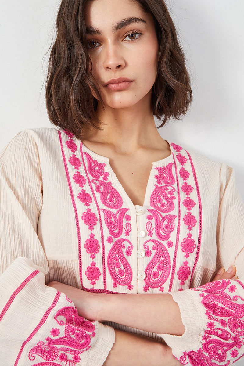 Circe Paisley Embroidered Ivory Top