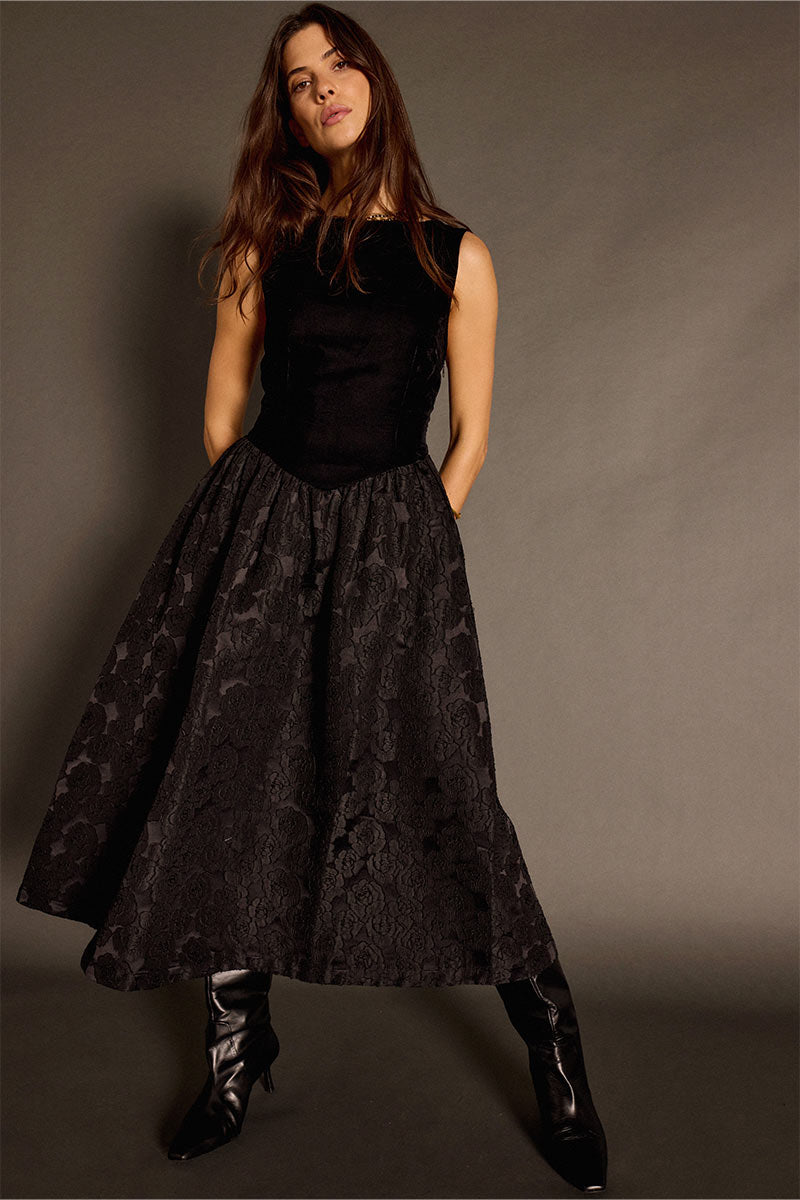 Dillys Black Velvet Cloqué Dress