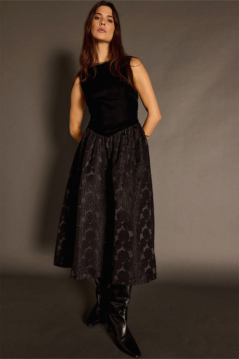 Dillys Black Velvet Cloqué Dress