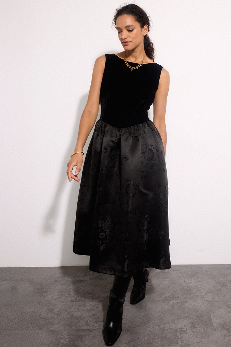 Dillys Black Velvet Cloqué Dress