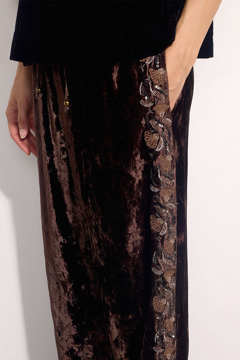 Elsa Brown Embroidered Velvet Trousers
