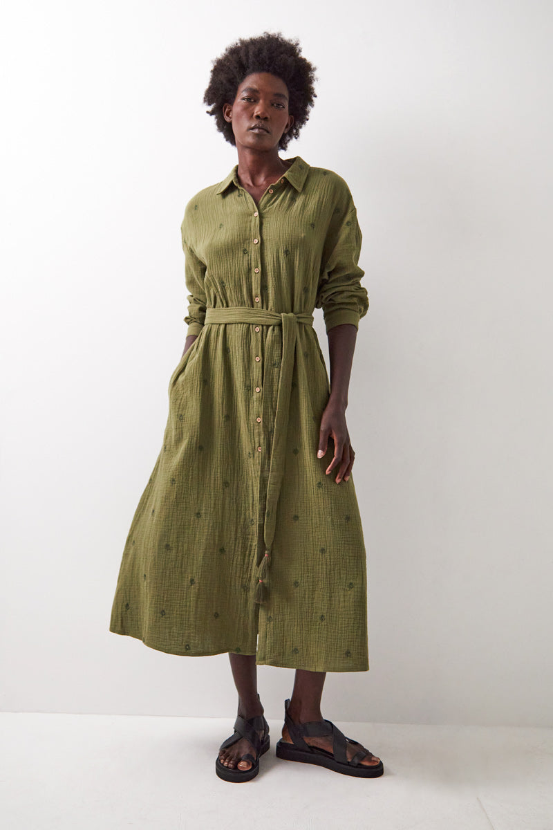 Evaline Cotton Dress Khaki