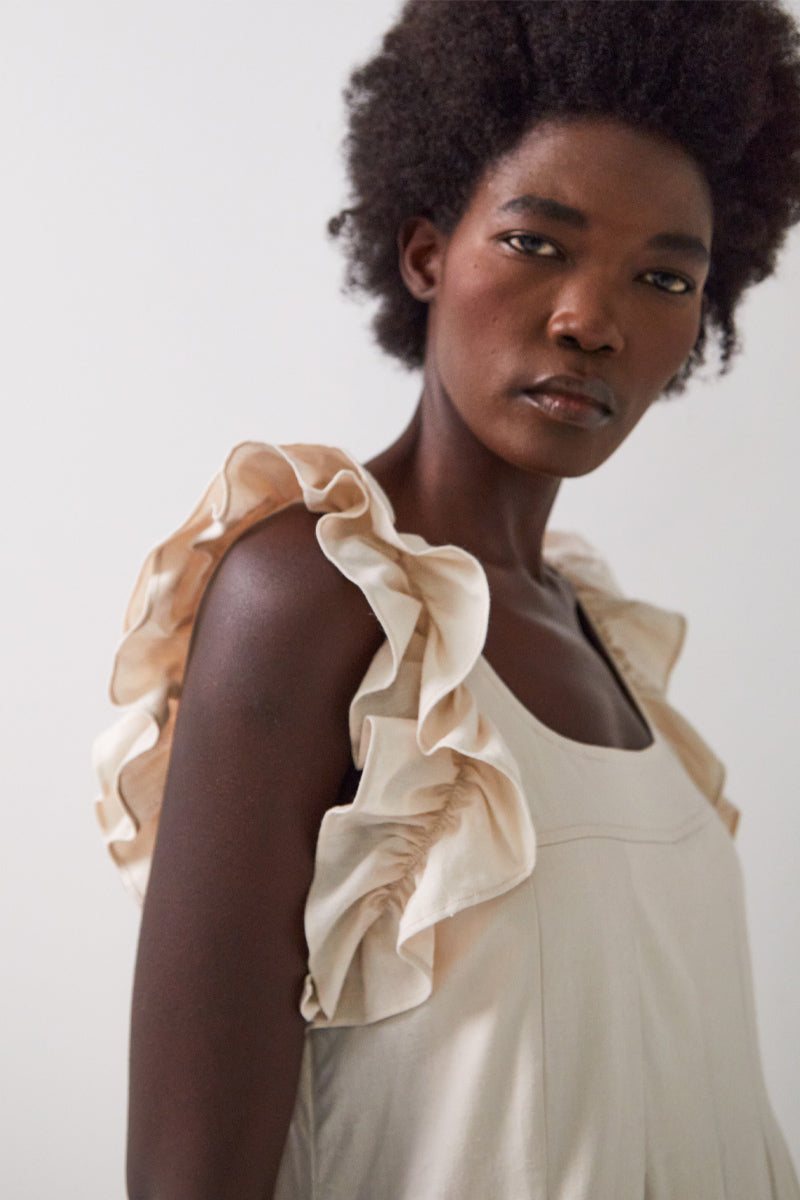 Evie Pale Stone Linen Blend Dress