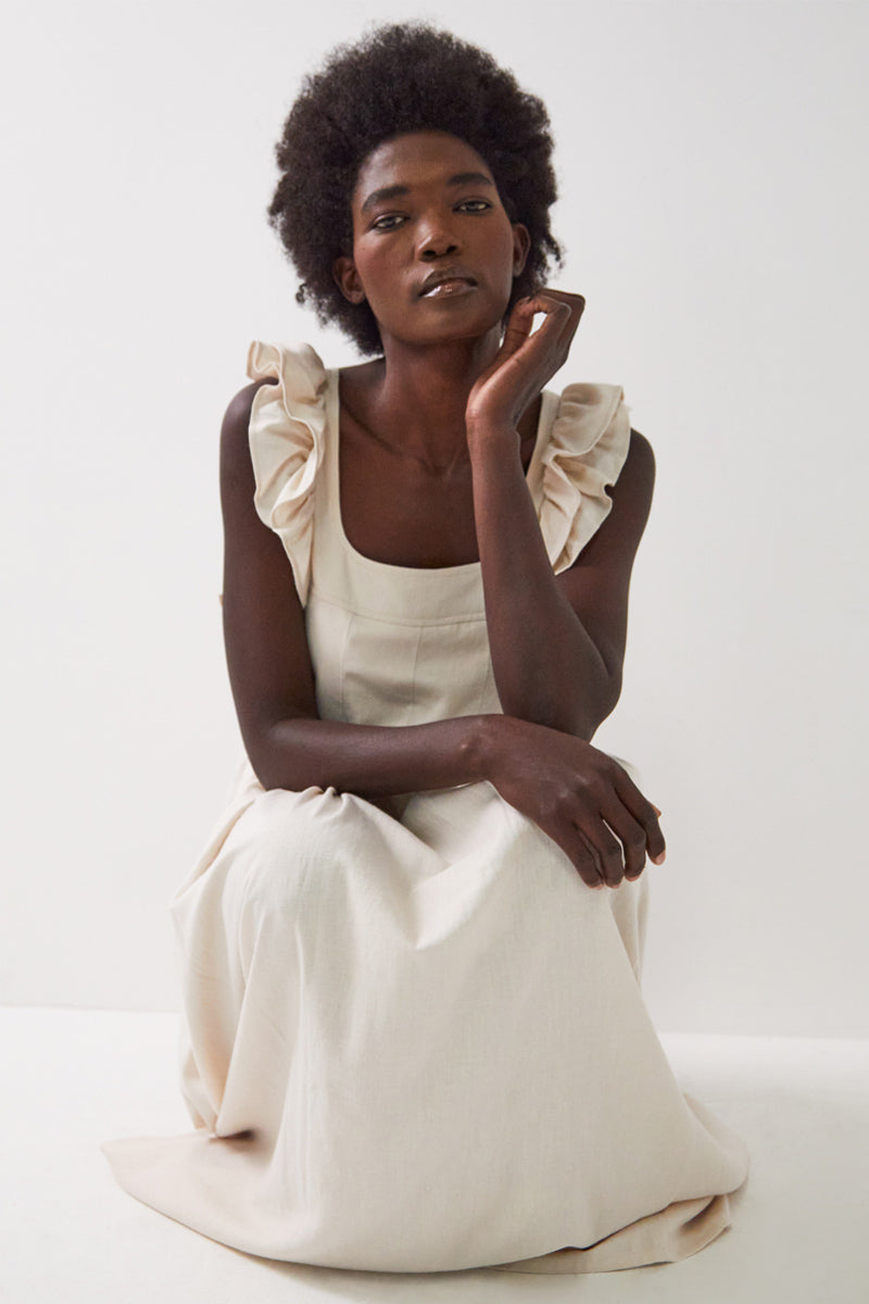 Evie Pale Stone Linen Blend Dress