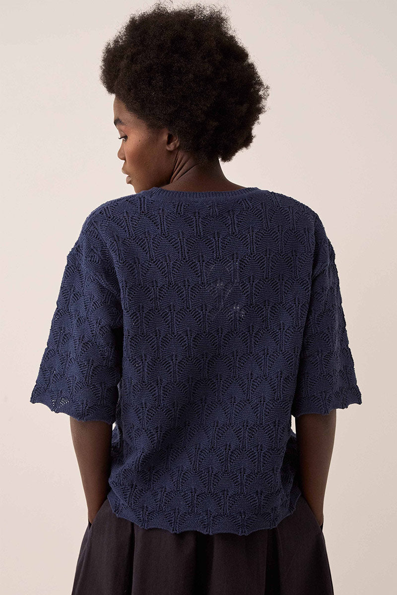 Flora Pointelle Knit Tee Navy