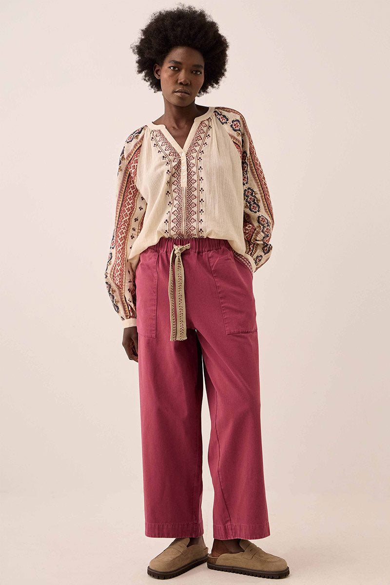 Gabriette Geometric Print Embroidered Top