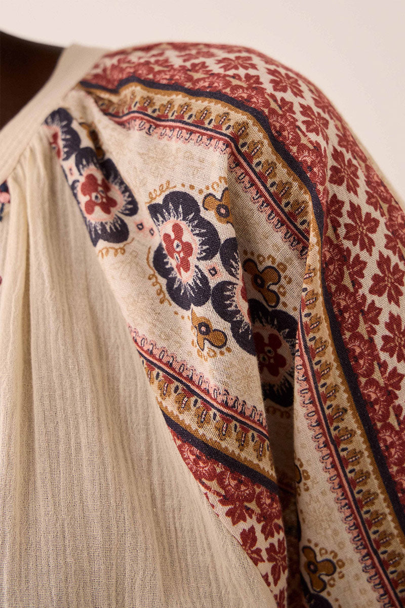 Gabriette Geometric Print Embroidered Top